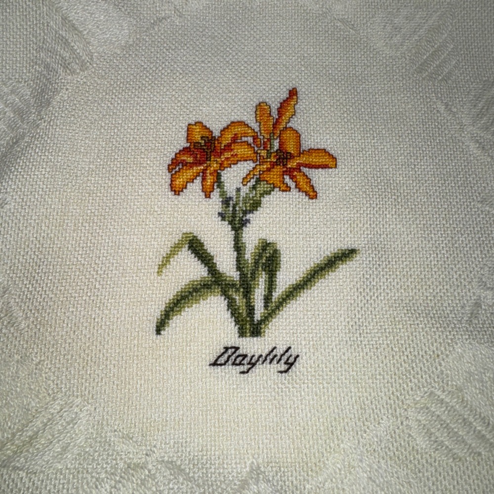 Vintage Botanical Floral CrossStitch Woven Throw Blanket Cream Cottagecore - Picture 8 of 14